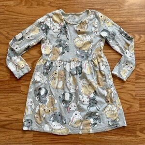 H&M Girls Size 8-10 Long Sleeve Dress Easter Spring Baby Bunnies Gray Cotton EUC